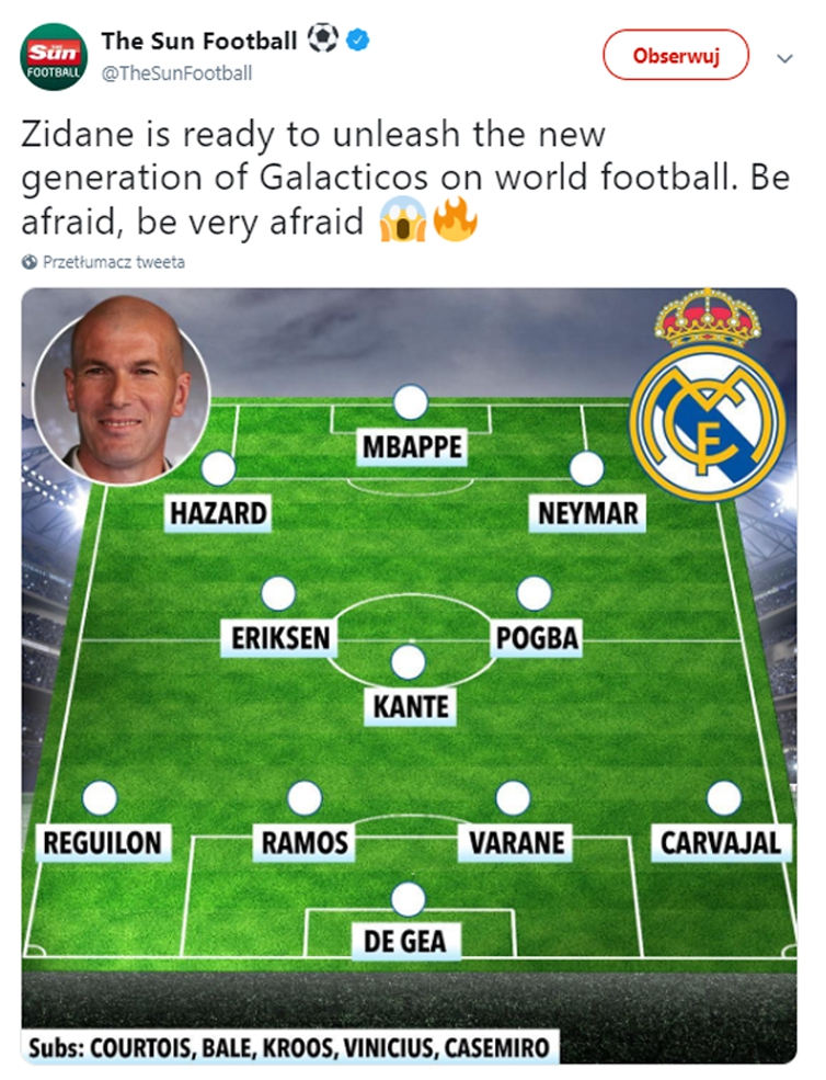 Nowy SKŁAD Realu Madryt Zidane'a wg The Sun! xD